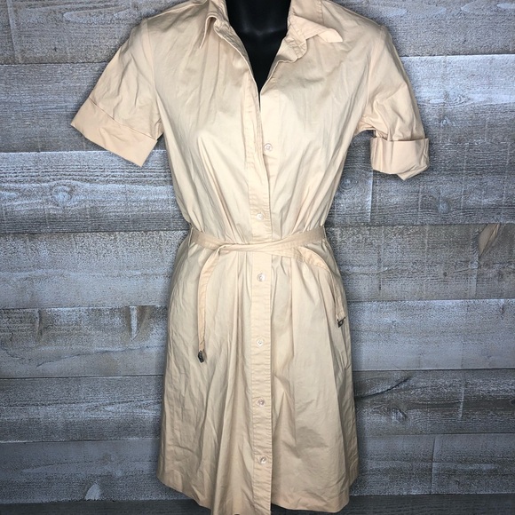 Theory vintage 90s khaki belted button shirt dress - Picture 1 of 6
